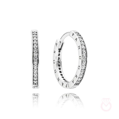 PANDORA Pendientes aro en plata de ley Logo Pandora mujer plateado  290558CZ