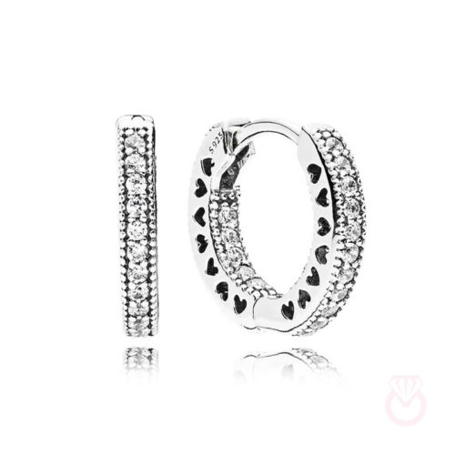 PANDORA Pendientes de aro en plata de ley Corazones de Pandora pequeños mujer plateado  296317CZ