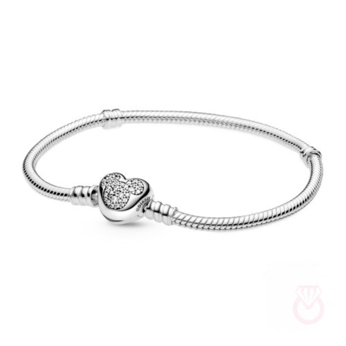 PANDORA Pulsera Moments en plata de ley Cadena de Serpiente Cierre Corazón Mickey Mouse de Disney mujer plateado  599299C01