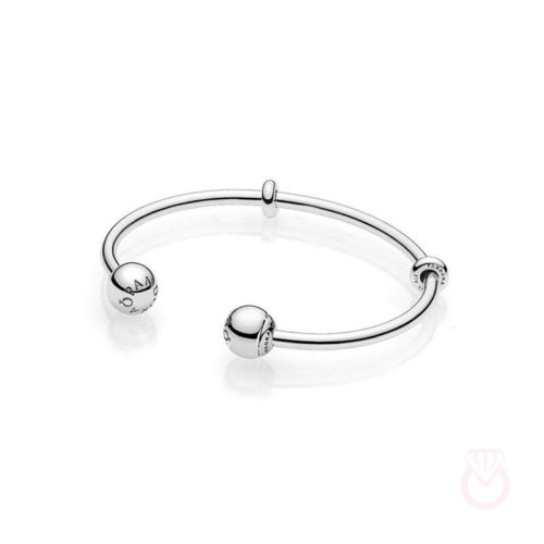 PANDORA Pulsera Moments abierta con cierres Logo Pandora para charms mujer plateado  596477