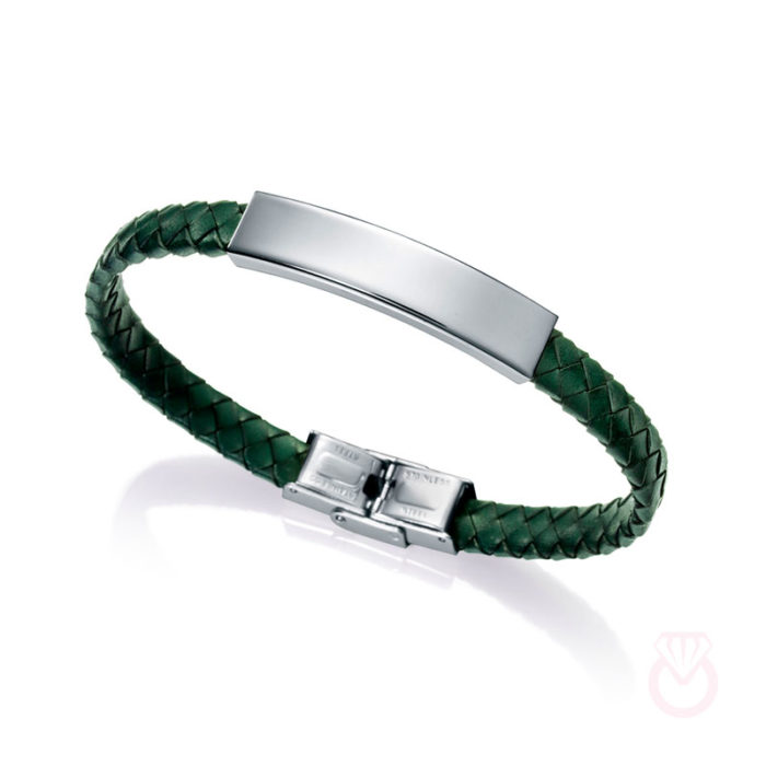 VICEROY Pulsera piel trenzada en verde oscuro con placa en acero colección MAGNUM hombre verde piel 75185P01013