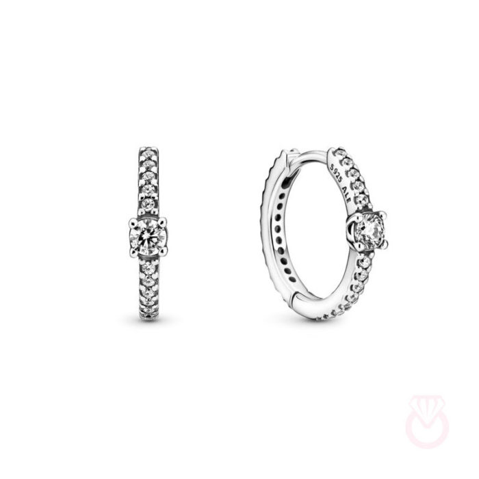 PANDORA Pendientes en plata de ley Aro Brillante Metal: plata de primera ley con circonitas cúbicas mujer plateado  299406C01