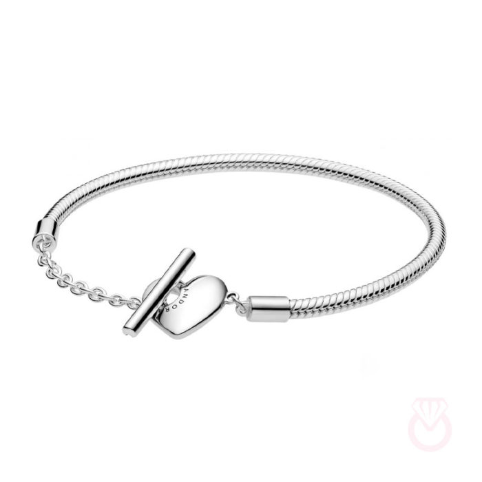 PANDORA Pulsera Moments en plata de ley Cadena de Serpiente con cierre en T y corazón mujer plateado  599285C00