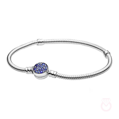 PANDORA Pulsera Moments en plata de ley Cadena de Serpiente Cierre Disco Azul Brillante mujer plateado  599288C01