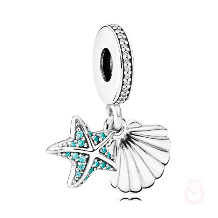 PANDORA Charm colgante en plata de ley Estrella de Mar Tropical y Concha mujer plateado  792076CZF