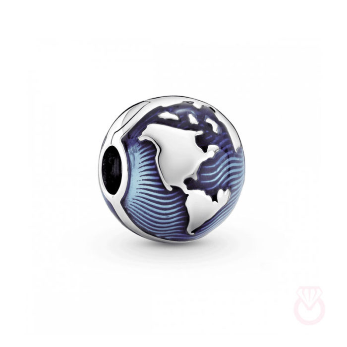 PANDORA Clip Globo Terráqueo Azul mujer plateado  799429C01