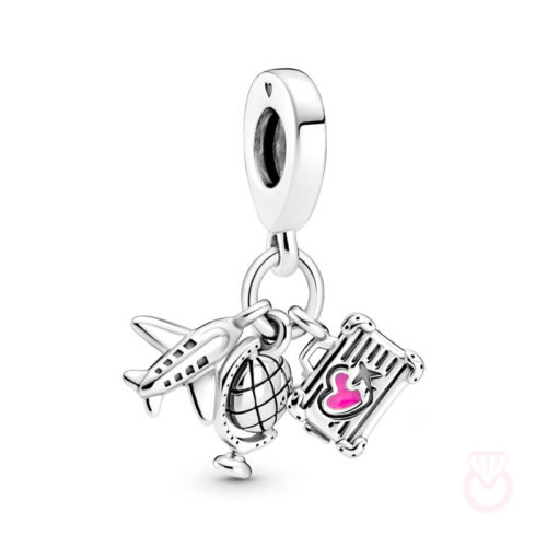 PANDORA Charm Colgante Avión, Globo y Maleta mujer plateado  799435C01