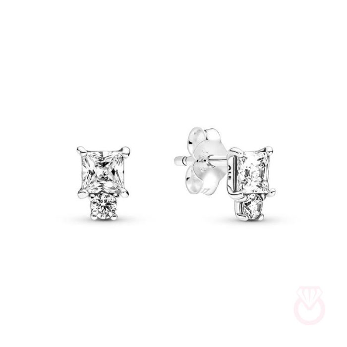 PANDORA Pendientes de botón Círculo y Cuadrado Brillantes mujer plateado  290036C01