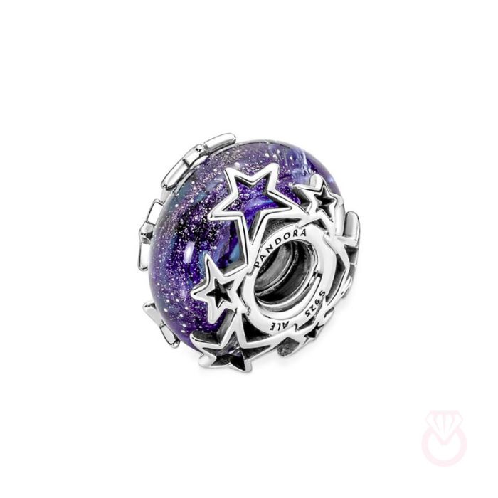 PANDORA Charm de Cristal de Murano Galaxia y Estrellas mujer plateado  790015C00