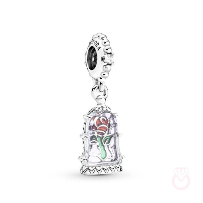 PANDORA Charm Colgante Rosa Encantada de La Bella y la Bestia de Disney mujer plateado  790024C01