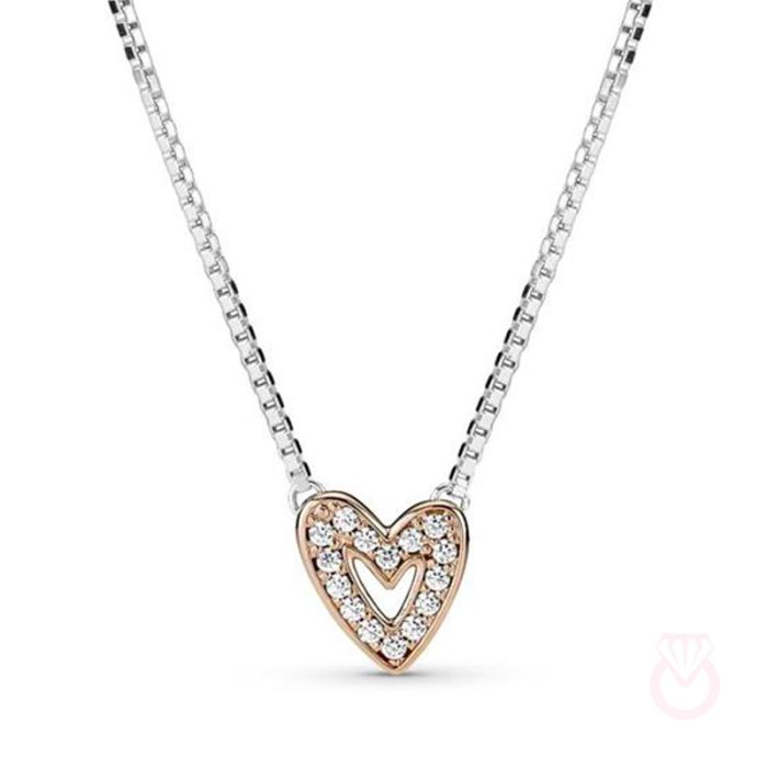 PANDORA Collar Corazón A Mano Alzada Brillante mujer rosa  380089C01-45