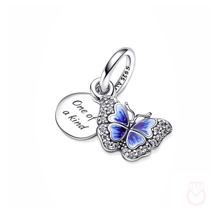 PANDORA Charm Colgante Doble en plata de ley Mariposa Azul & Cita