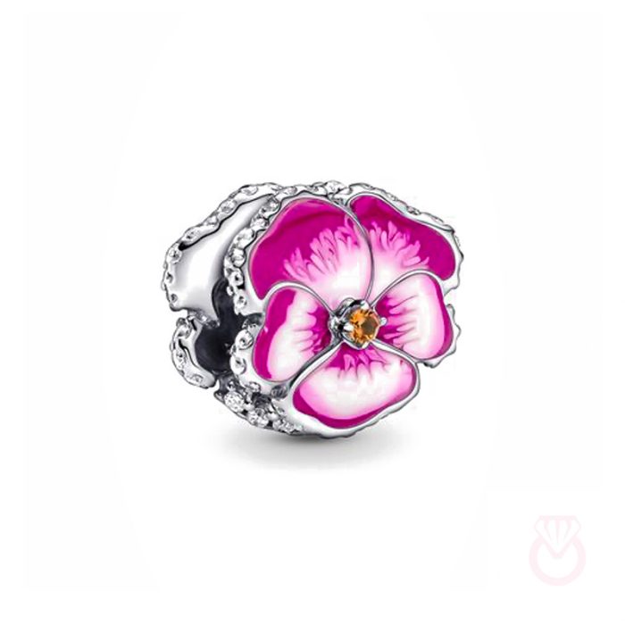 PANDORA Charm en plata de ley Flor Pensamiento Rosa