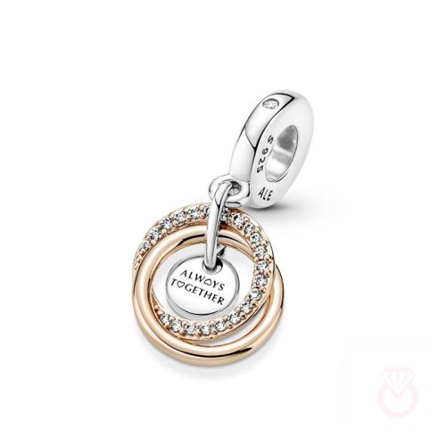 PANDORA Charm Colgante en plata de ley y con un recubrimiento en oro rosa de 14k Círculo Familiar Siempre mujer rosa  780797C01