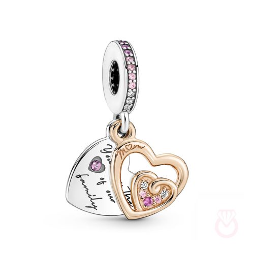 PANDORA Charm Colgante Doble en plata de ley y con un recubrimiento en oro rosa de 14k Corazones Infinitos Entrelazados mujer rosa  781020C01