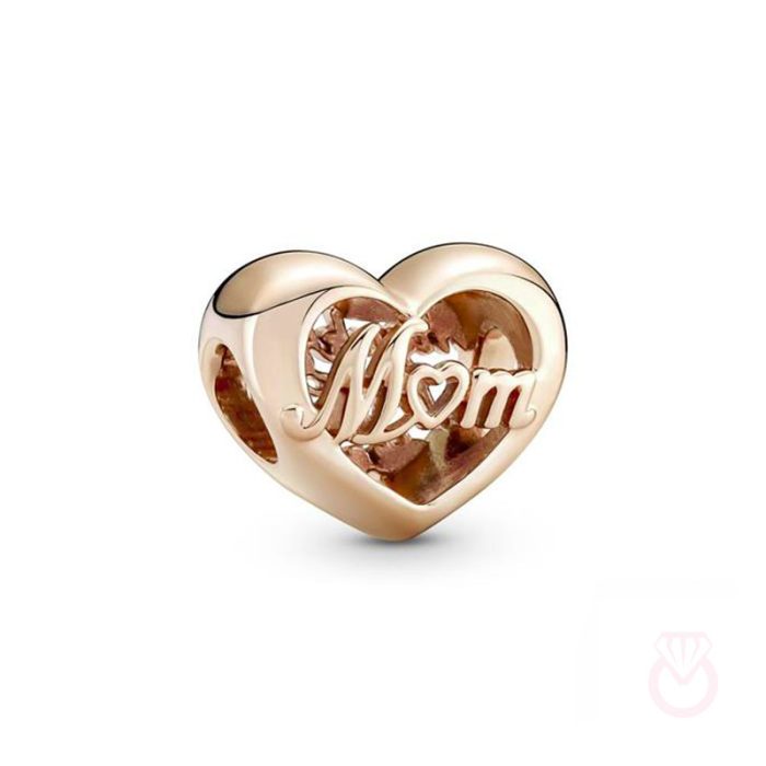 PANDORA Charm con un recubrimiento en oro rosa de 14k Corazón Gracias Mamá mujer rosa  781451C00