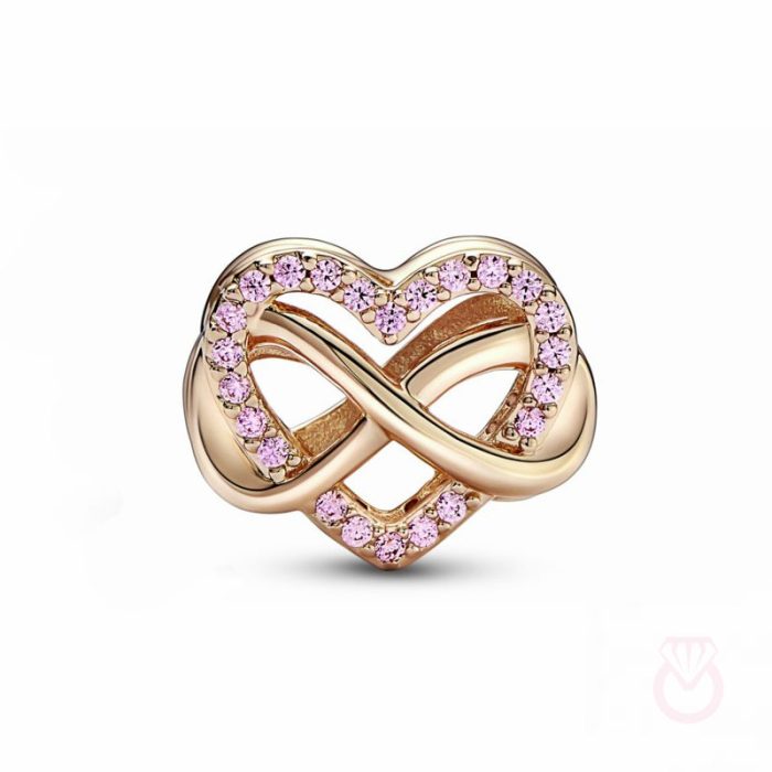 PANDORA Charm con un recubrimiento en oro rosa de 14k Corazón Rosa Familia Infinito mujer rosa  782246C01