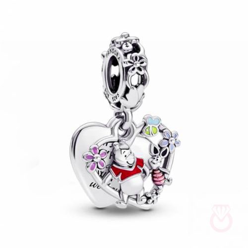 PANDORA Charm Colgante Doble en plata de ley Winnie the Pooh & Piglet de Disney mujer dorado  792214C01