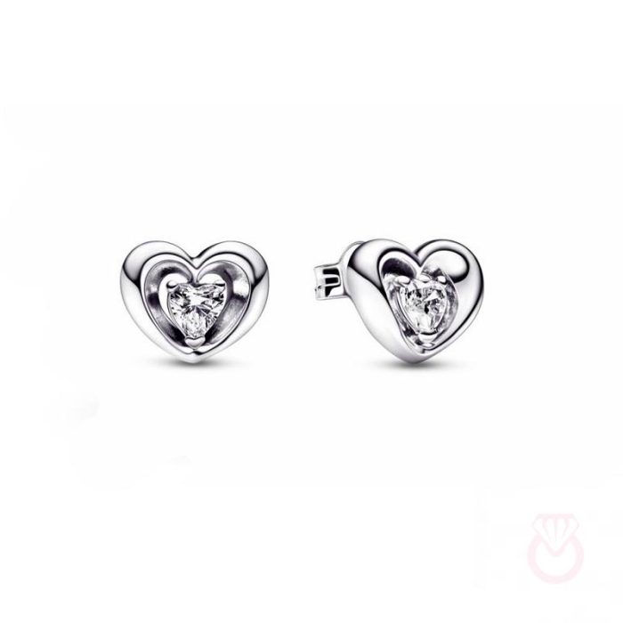 PANDORA Pendientes de botón en plata de ley Corazón & Gema Flotante mujer plateado  292500C01