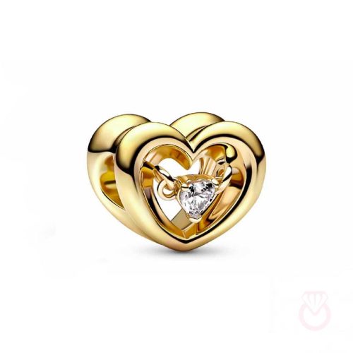 PANDORA Charm con un recubrimiento en oro de 14k  Corazón Radiante & Gema Flotante  mujer amarillo  762493C01