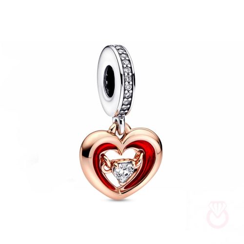 PANDORA Charm Colgante en plata de ley y con un recubrimiento en oro rosa de 14k Corazón Radiante en Dos Tonos ​ mujer plateado  782450C01