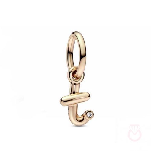 PANDORA Charm Colgante con un recubrimiento en oro rosa de 14k Alfabeto Letra Minúscula T​ mujer rosa  782469C01