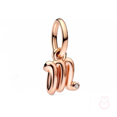 PANDORA Charm Colgante con un recubrimiento en oro rosa de 14k Alfabeto Letra Minúscula M​ mujer rosa  782474C01