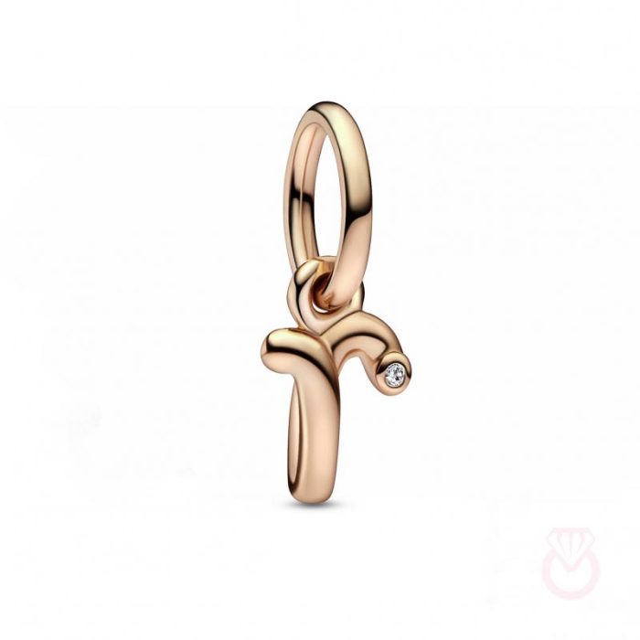 PANDORA Charm Colgante con un recubrimiento en oro rosa de 14k Alfabeto Letra Minúscula R​ mujer rosa  782477C01