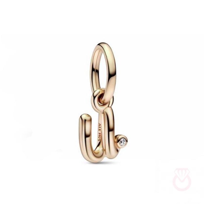 PANDORA Charm Colgante con un recubrimiento en oro rosa de 14k Alfabeto Letra Minúscula U​ mujer rosa  782479C01