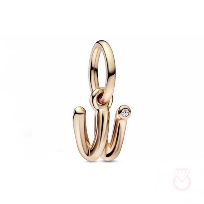 PANDORA Charm Colgante con un recubrimiento en oro rosa de 14k Alfabeto Letra Minúscula W​ mujer rosa  782481C01