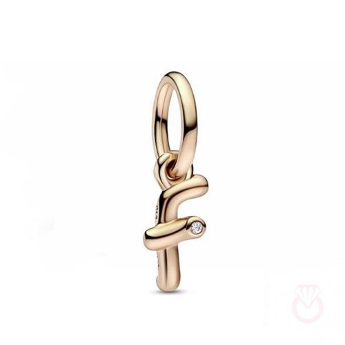 PANDORA Charm Colgante con un recubrimiento en oro rosa de 14k Alfabeto Letra Minúscula F mujer rosa  782532C01