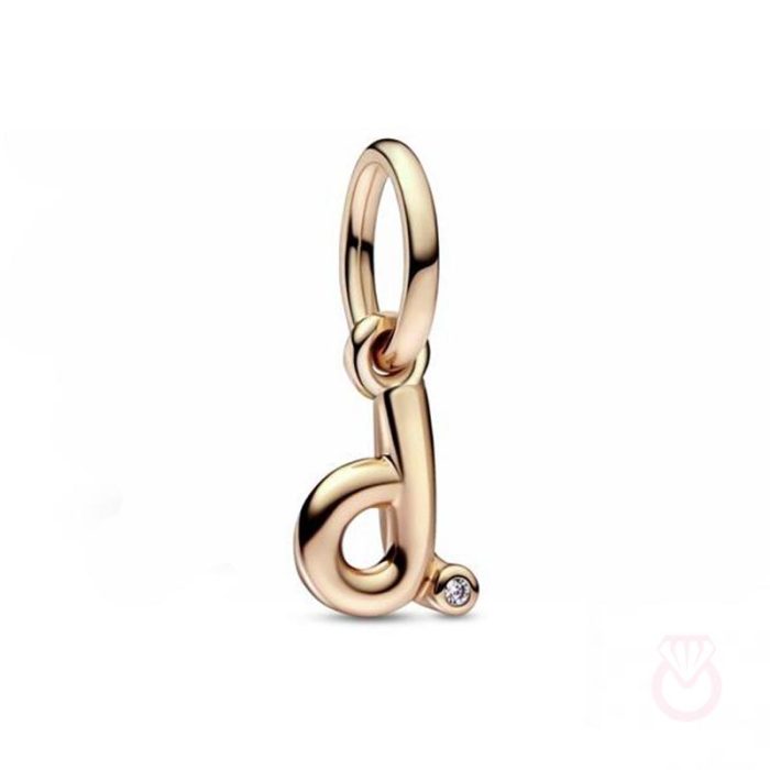 PANDORA Charm Colgante con un recubrimiento en oro rosa de 14k Alfabeto Letra Minúscula D​ mujer rosa  782534C01